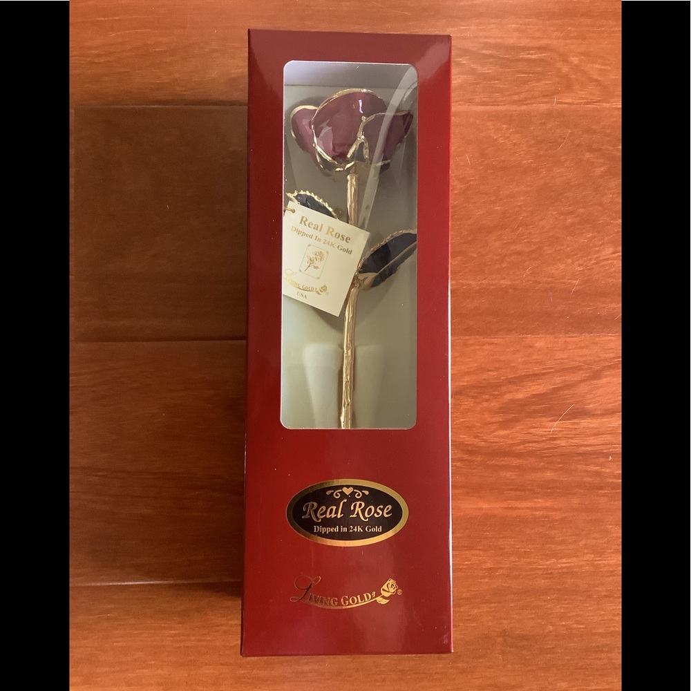 🆕 Living Gold Real 24K Gold Trimmed Red Rose